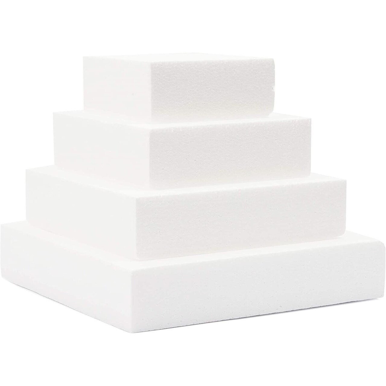 Bright Creations Foam Cake Dummy for Decorating and Wedding Display (4 Sizes, Square, White, 4 Pack)